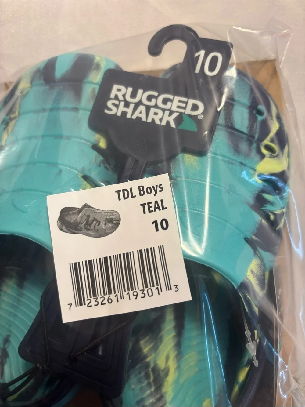 Rugged Shark Kids' Teal Tie-Dye Floatable Clogs Size 10 New